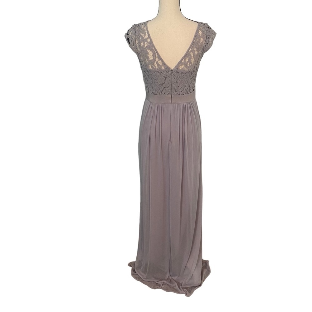Adrianna Papell Lace Illusion Dress Gray / Silver Sz 6 Gown Beaded Waist Tulle - Picture 3 of 15